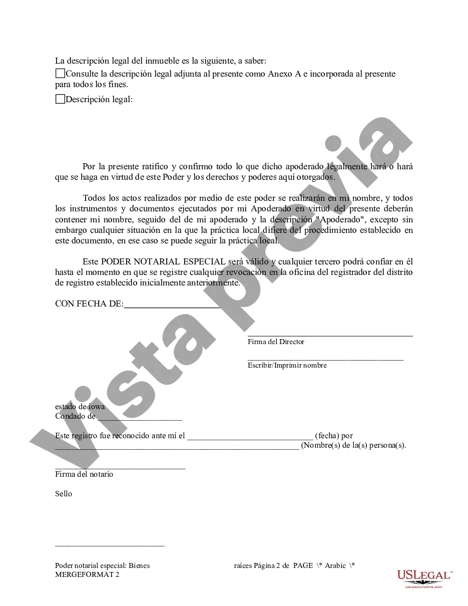 Preview Poder notarial especial o limitado para transacciones de venta de bienes raíces por parte del vendedor