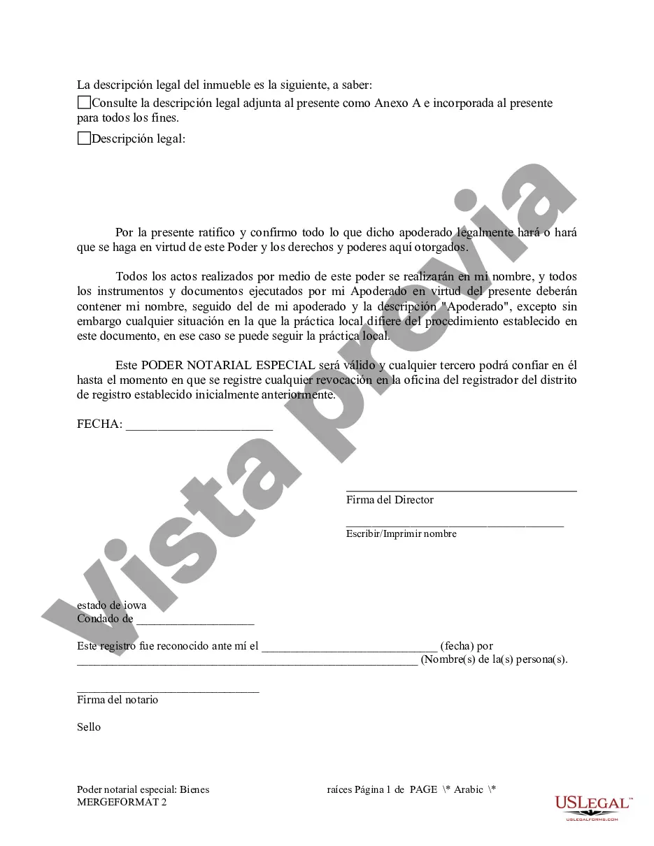 Preview Poder notarial especial o limitado para transacciones de compra de bienes raíces por parte del comprador