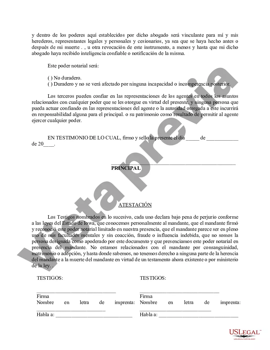 Preview Poder notarial limitado en el que se especifican poderes con ejemplos de poderes incluidos