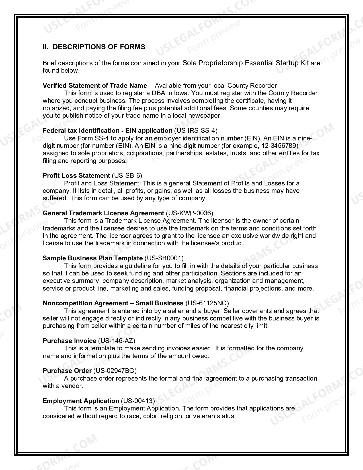 Preview Iowa Sole Proprietorship Essential Startup Kit