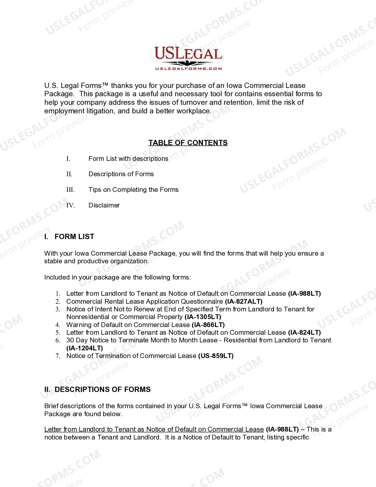 Preview Iowa Commercial Lease Package