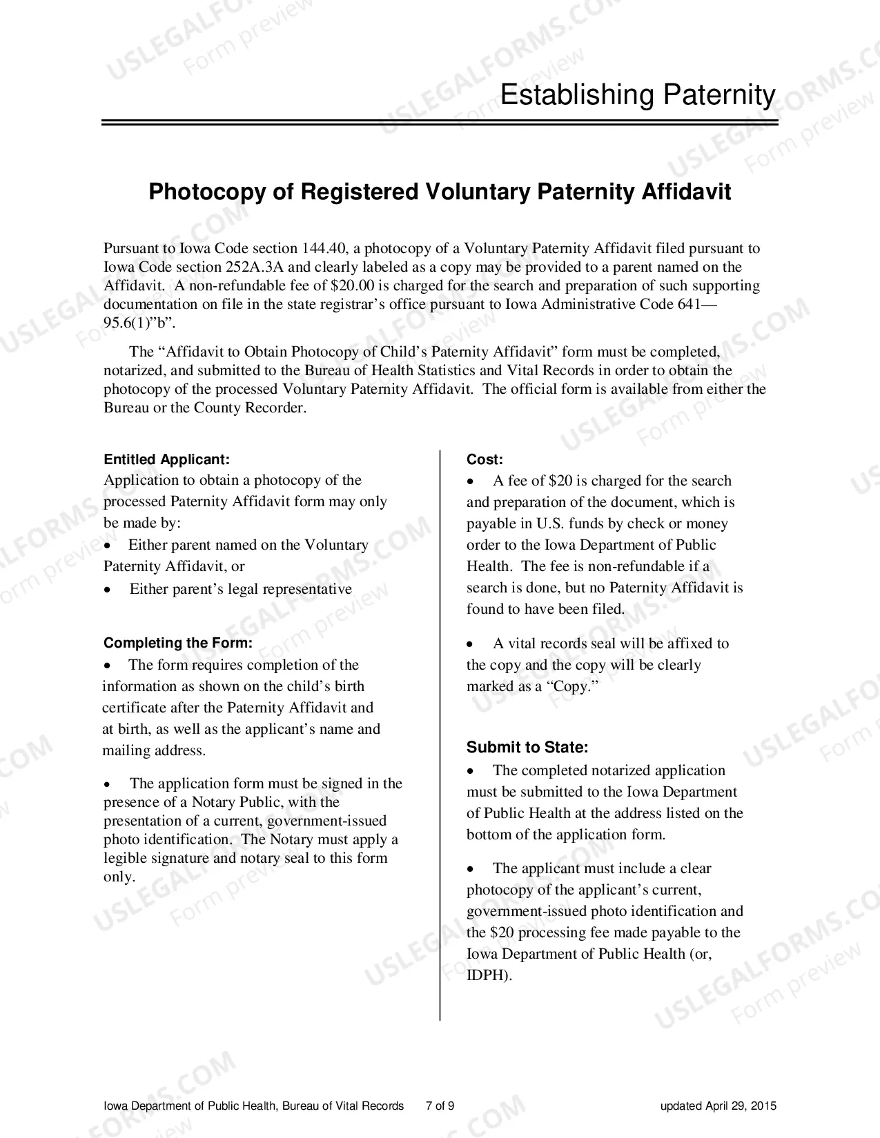 Preview Information on Establishing Paternity