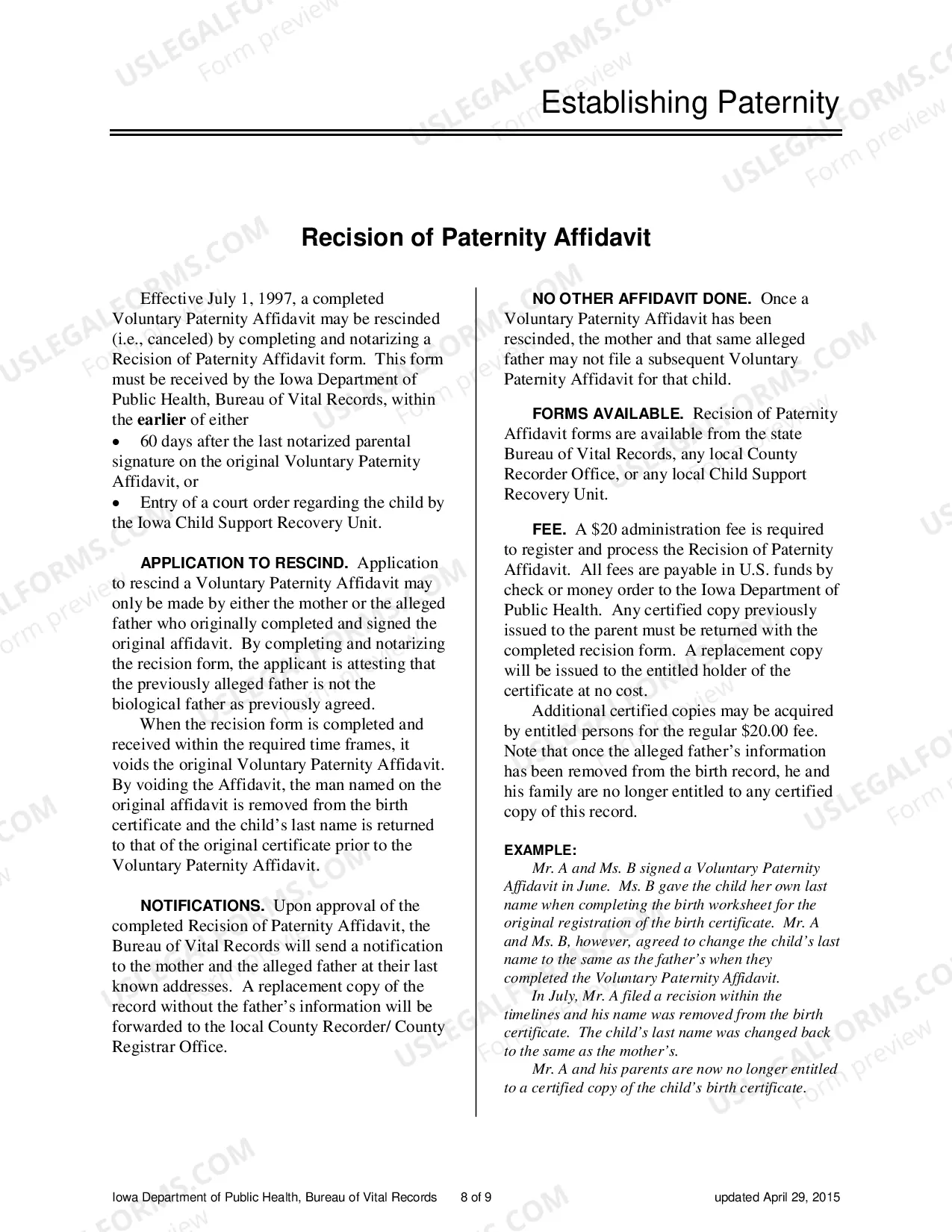 Preview Information on Establishing Paternity