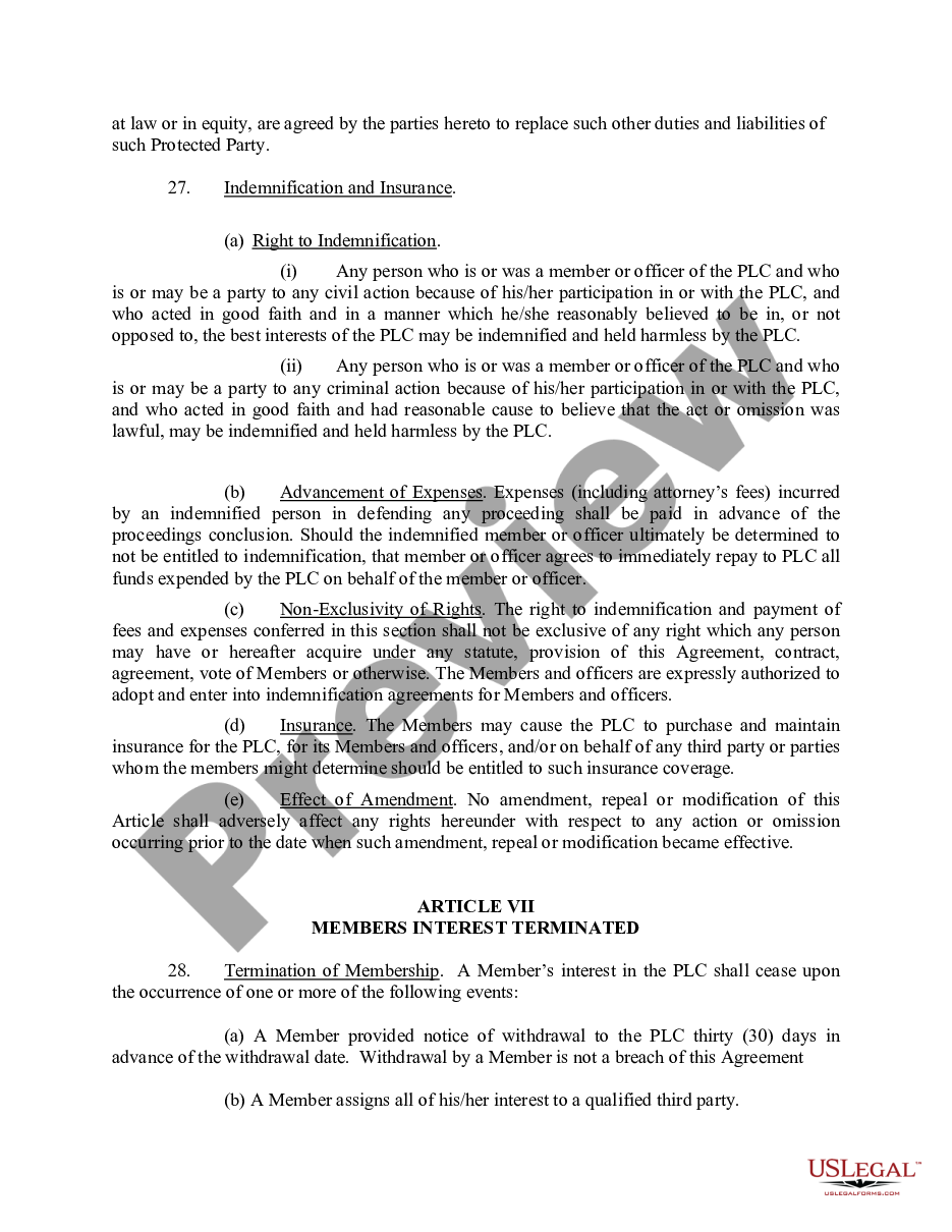 page 7 Sample Operating Agreement for Professional Limited Liability Company PLLC preview