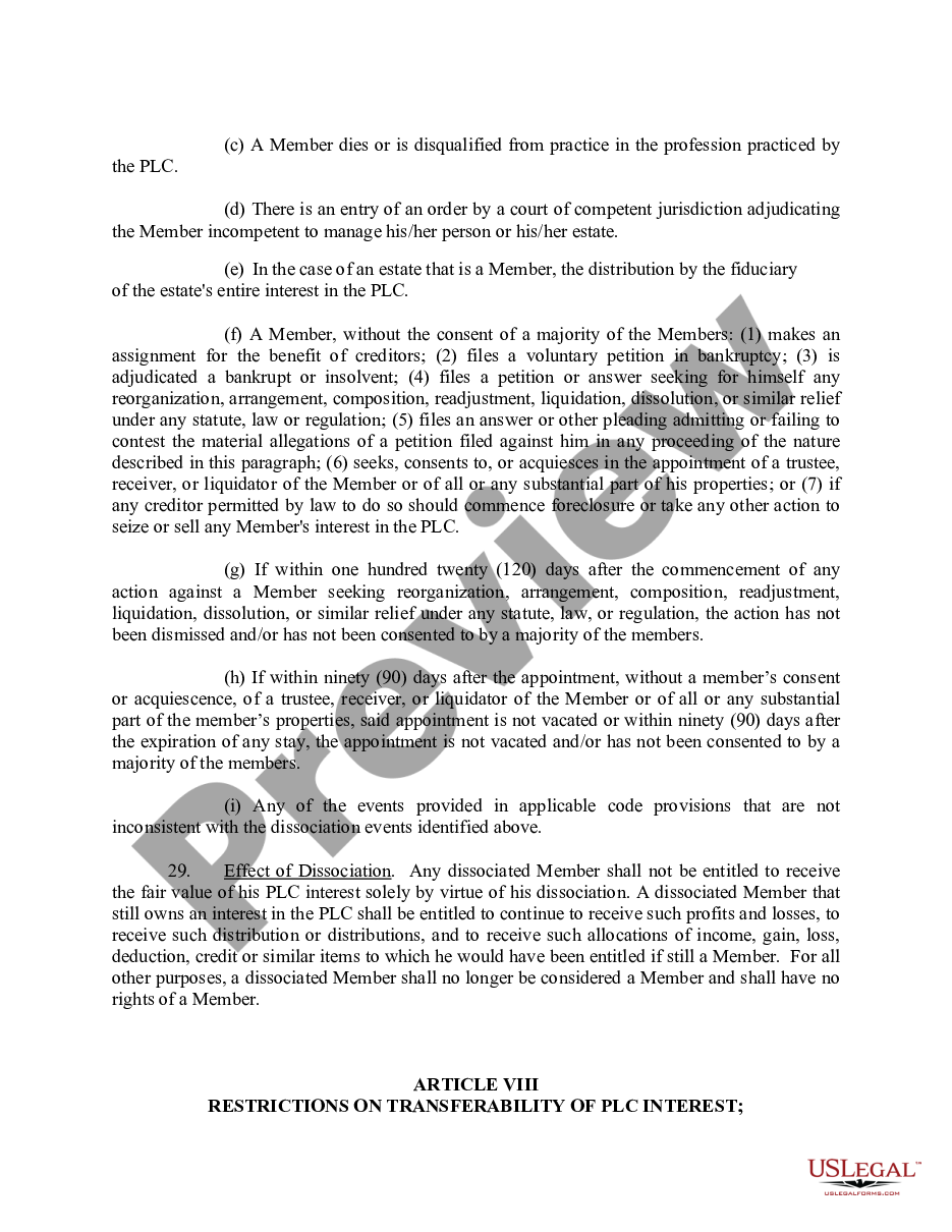 page 8 Sample Operating Agreement for Professional Limited Liability Company PLLC preview