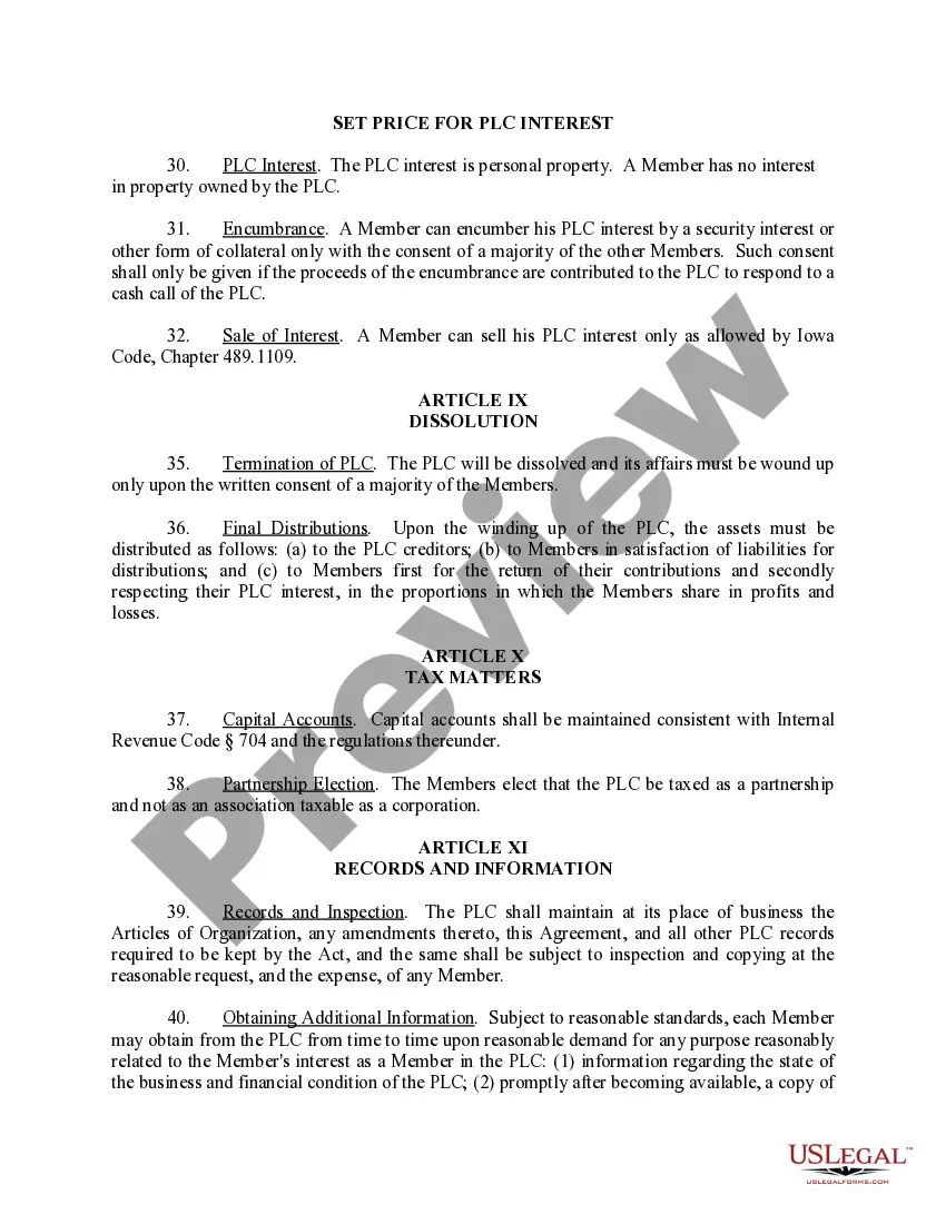 Preview Sample Operating Agreement for Professional Limited Liability Company PLLC