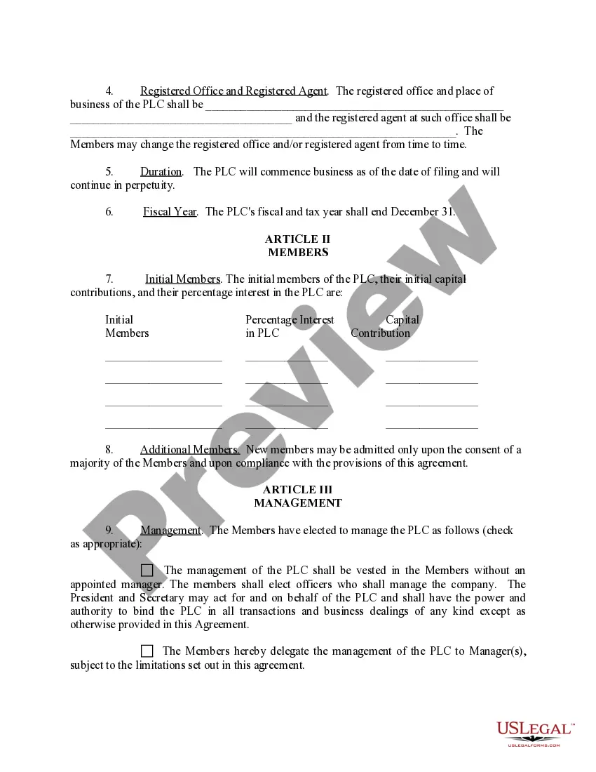 Preview Sample Operating Agreement for Professional Limited Liability Company PLLC