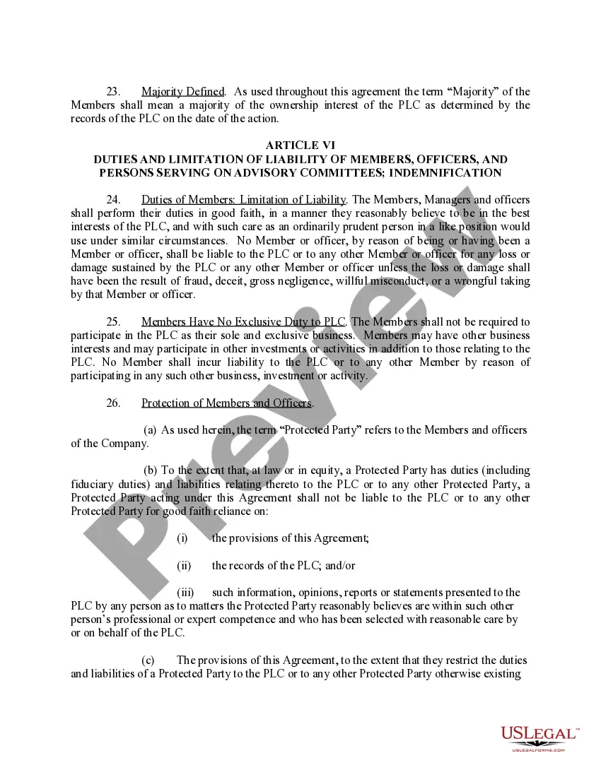 Preview Sample Operating Agreement for Professional Limited Liability Company PLLC