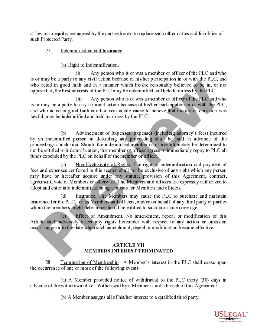 Preview Sample Operating Agreement for Professional Limited Liability Company PLLC