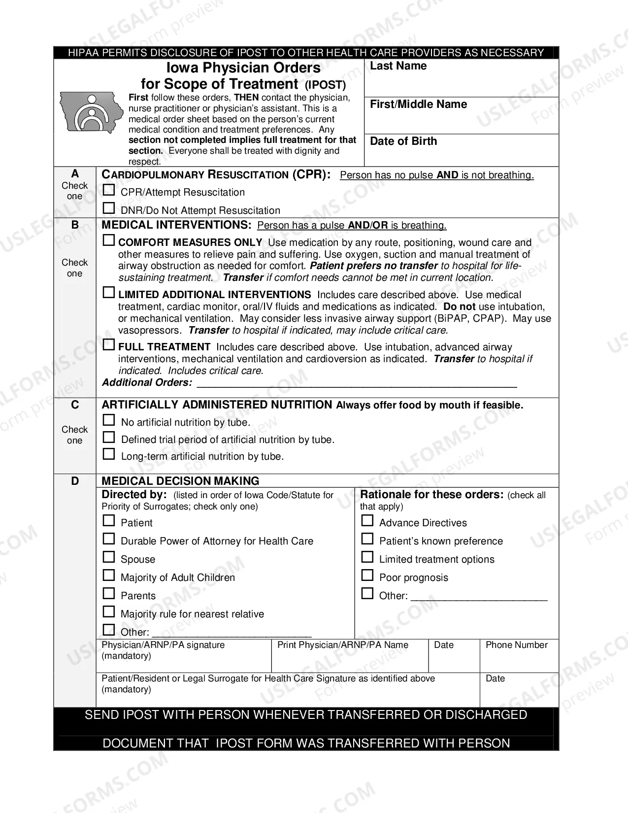 Preview Iowa Physician Orders for Scope of Treatment