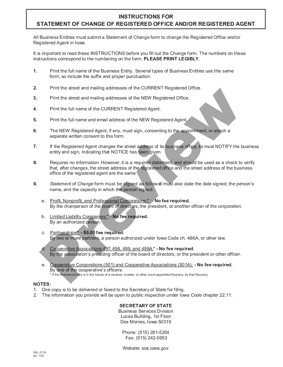 page 1 Iowa Change of Registered Agent preview