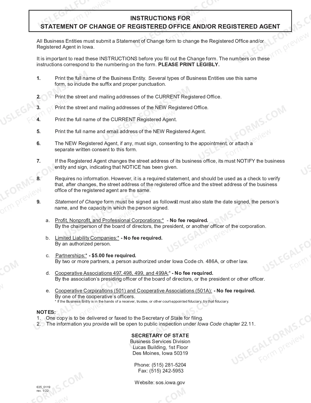 Preview Iowa Change of Registered Agent