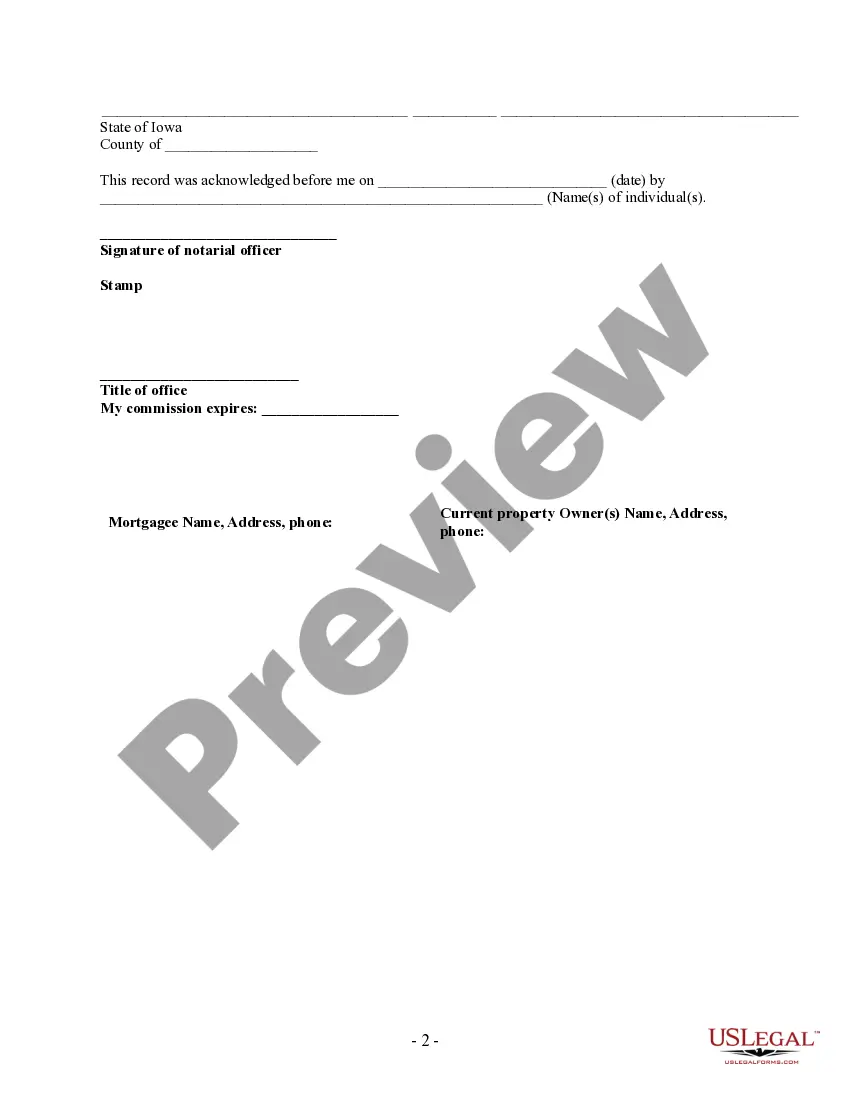 Preview Satisfaction, Release or Cancellation of Mortgage by Individual