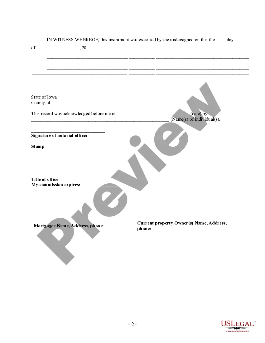 Preview Partial Release of Property From Mortgage by Individual Holder