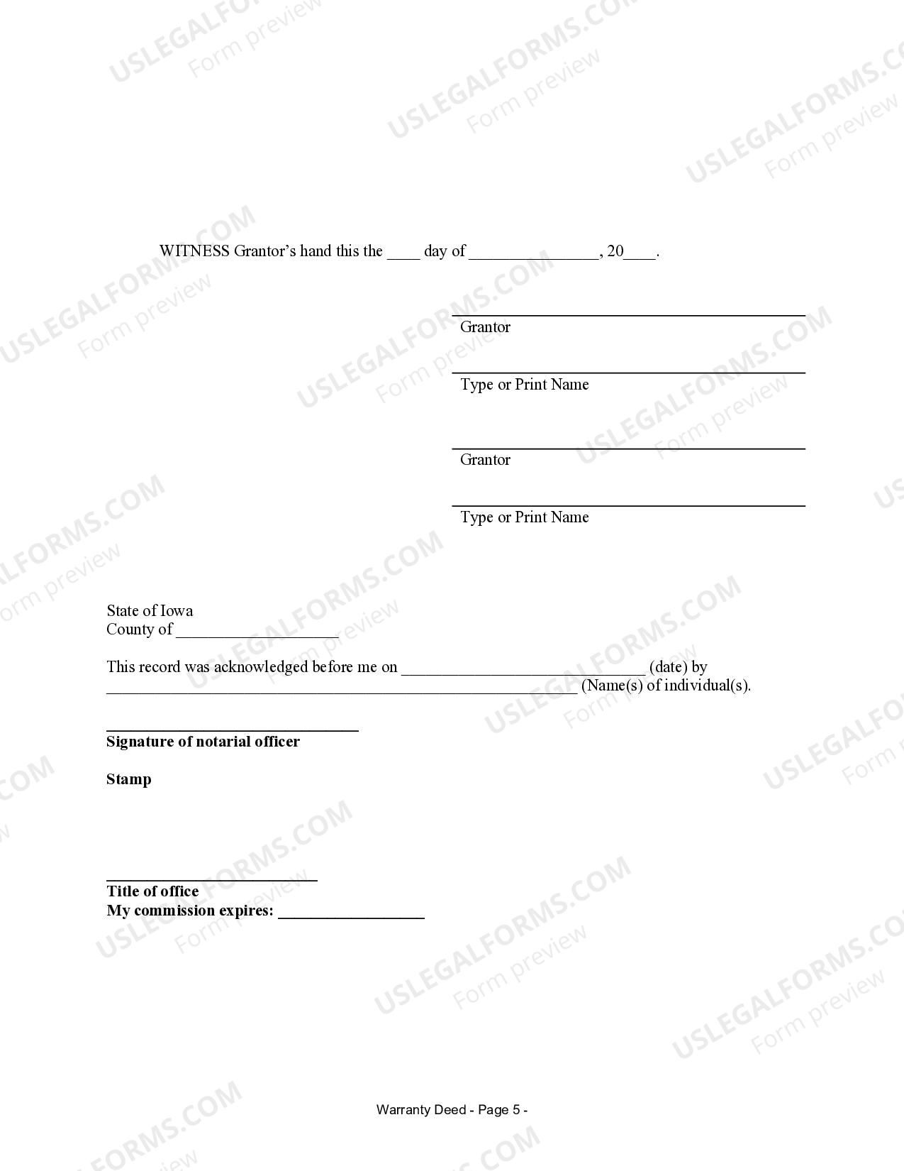 Iowa Warranty Deed for Husband and Wife Converting Property from