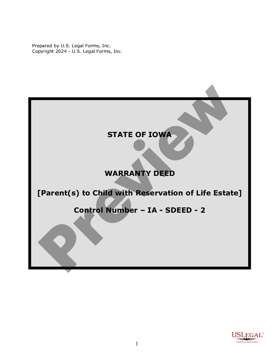 page 0 Warranty Deed for Parents to Child with Reservation of Life Estate preview