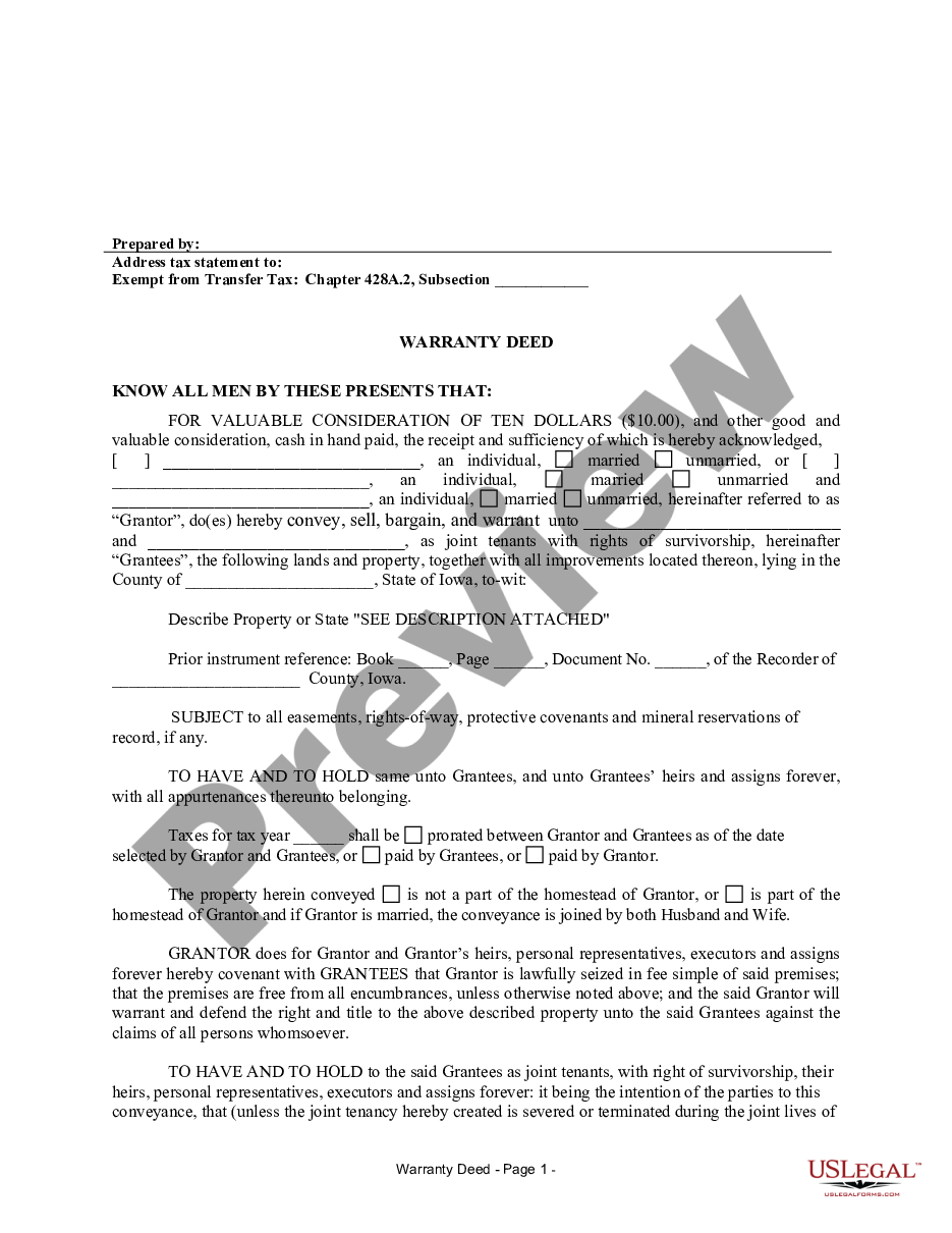 page 4 Warranty Deed for Separate or Joint Property to Joint Tenancy preview
