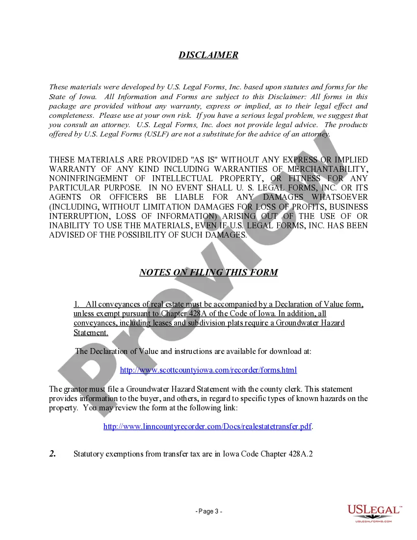 Iowa Warranty Deed for Separate or Joint Property to Joint Tenancy 