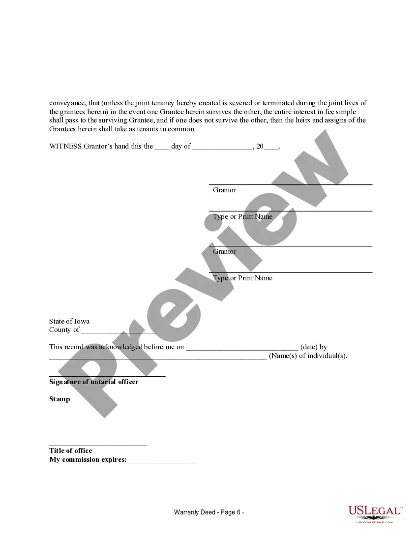 Preview Warranty Deed for Separate or Joint Property to Joint Tenancy