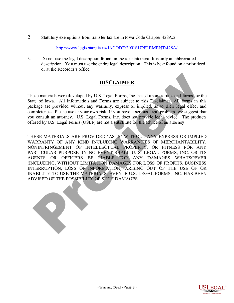 page 2 Warranty Deed to Separate Property of One Spouse to Both Spouses as Joint Tenants preview