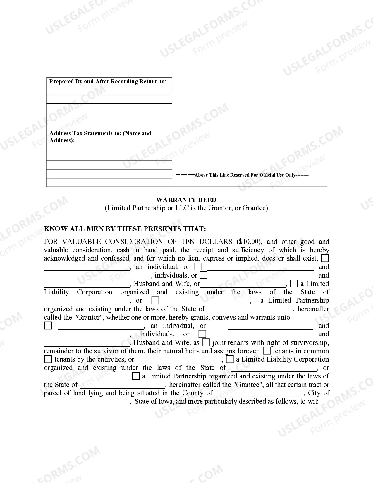 Preview Warranty Deed from Limited Partnership or LLC is the Grantor, or Grantee