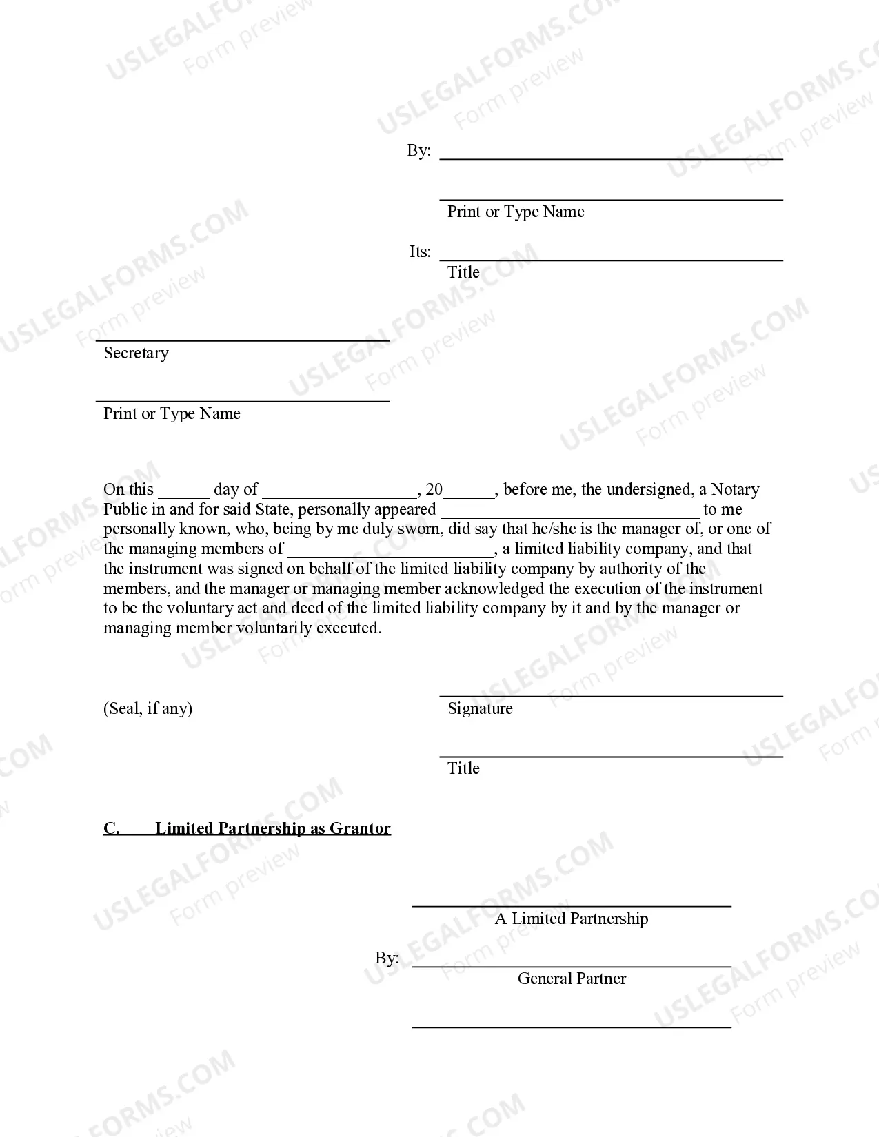 Preview Warranty Deed from Limited Partnership or LLC is the Grantor, or Grantee