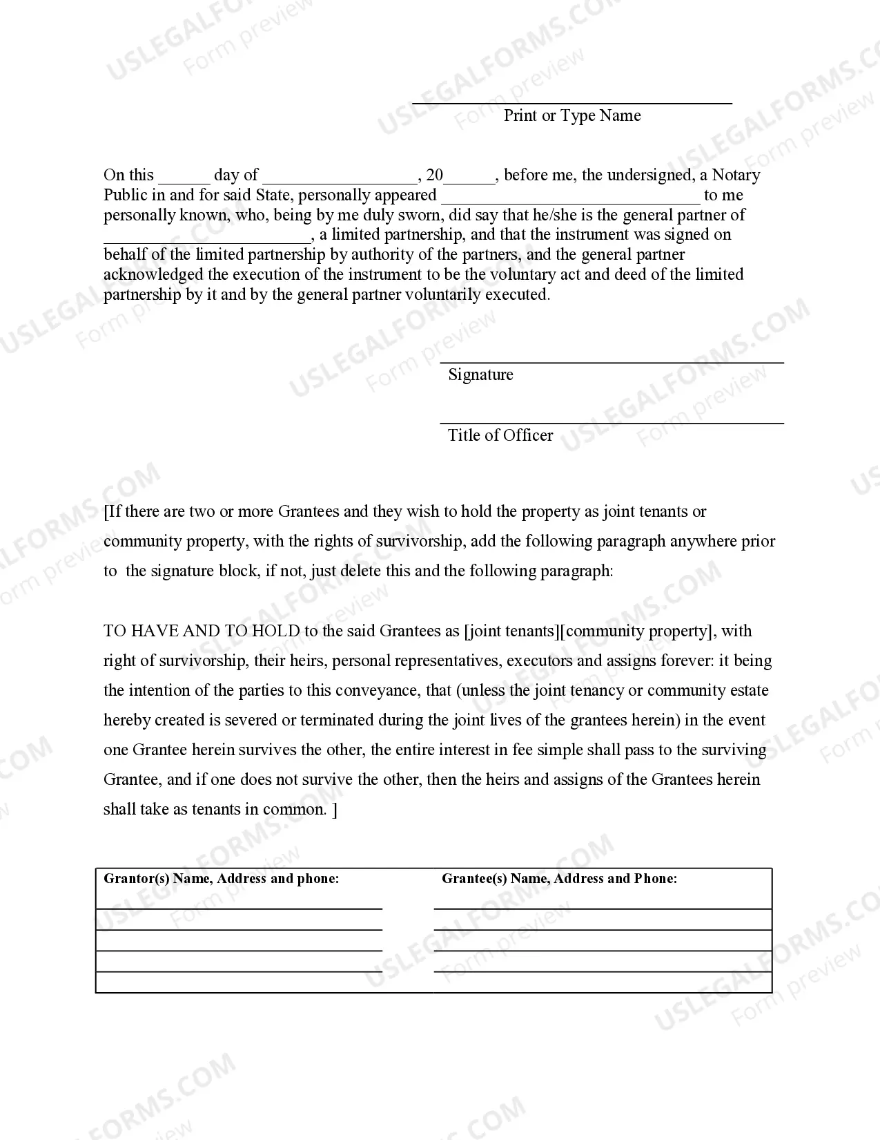 Preview Warranty Deed from Limited Partnership or LLC is the Grantor, or Grantee