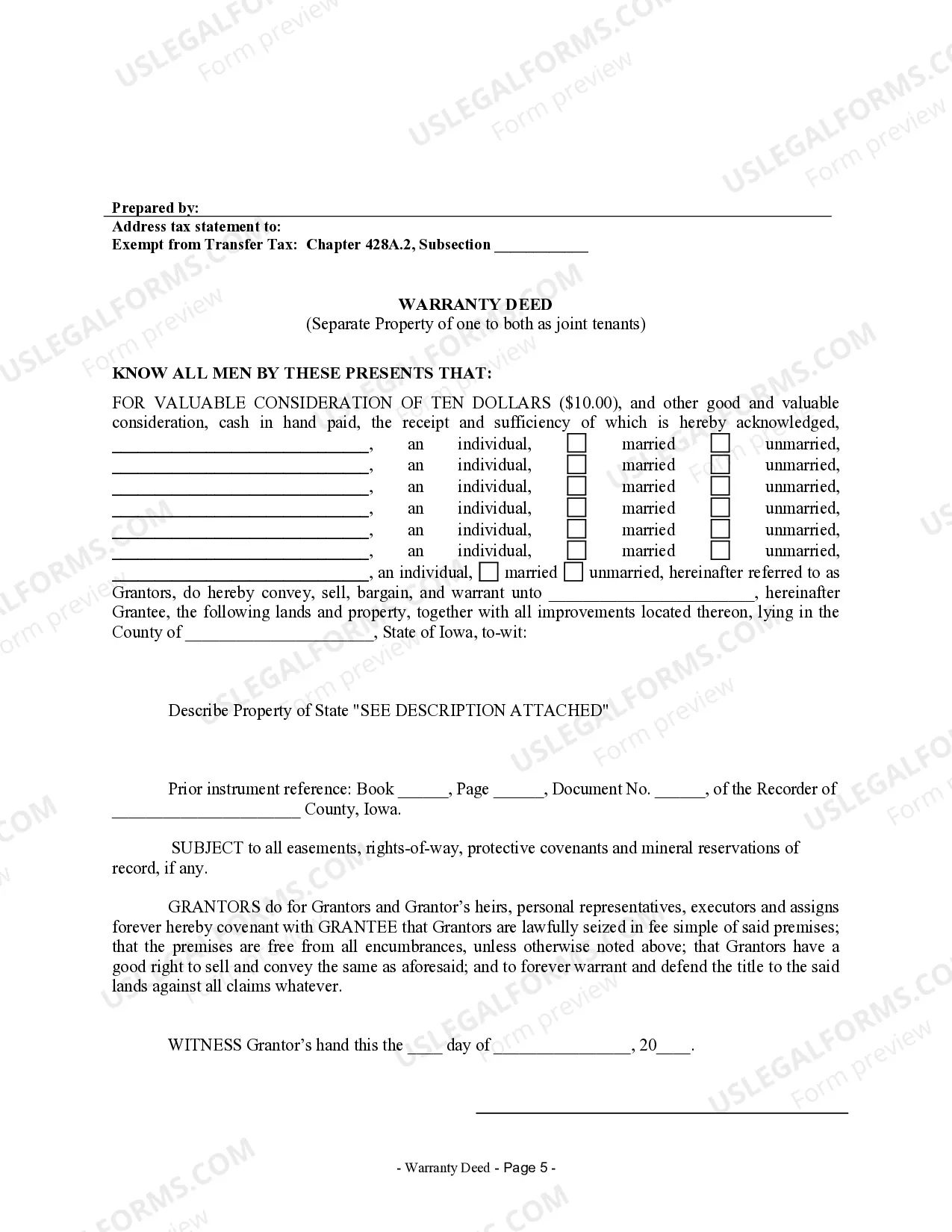 Preview Warranty Deed for Seven Grantors to One Grantee