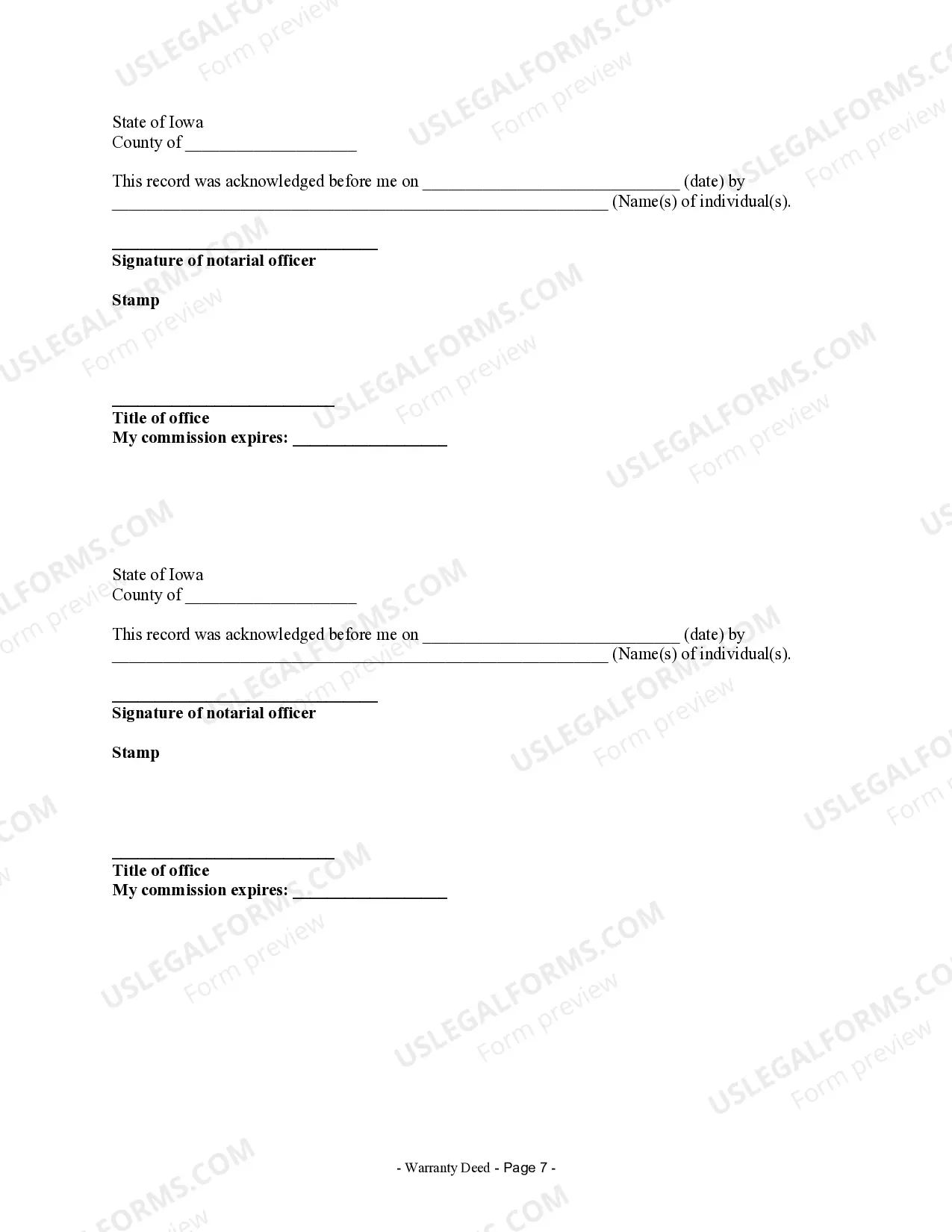 Preview Warranty Deed for Seven Grantors to One Grantee
