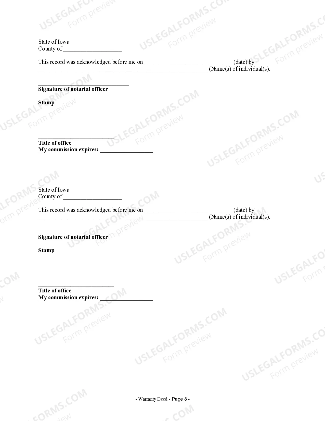 Preview Warranty Deed for Seven Grantors to One Grantee