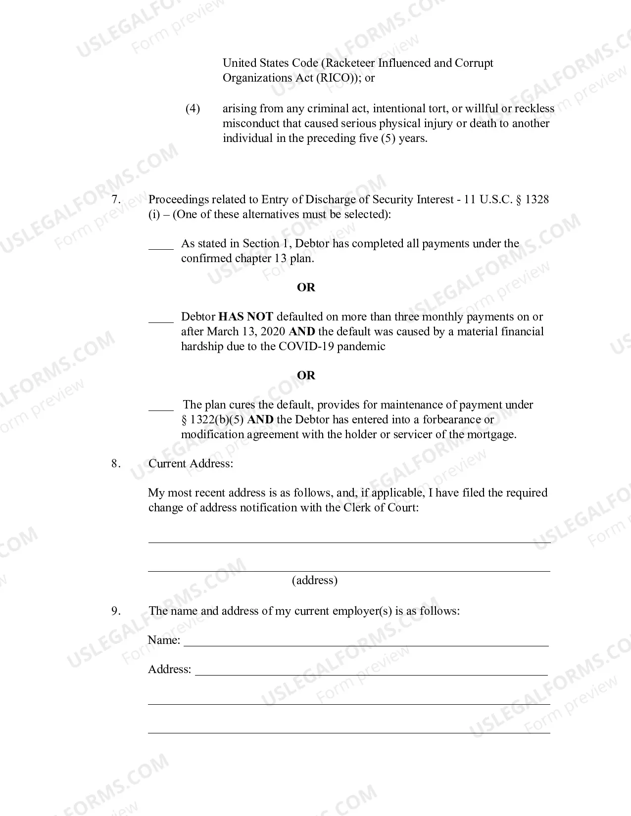 Preview Debtor's Certified Motion for Discharge (IANB1328) for Ch. 13
