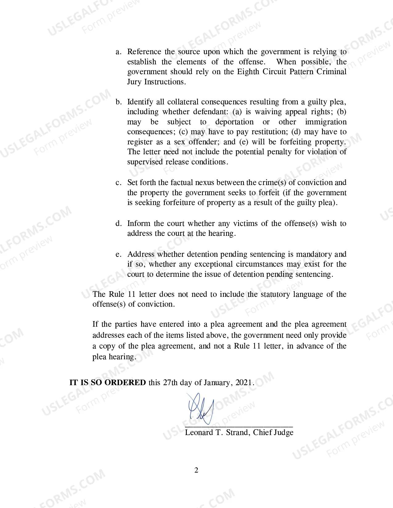 Preview Chief Judge Leonard T. Strand - Standing Order RE: Guilty Pleas