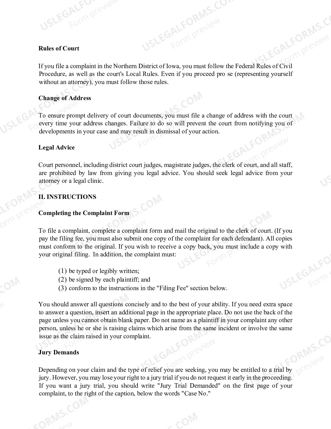 Preview Pro Se Instructions for Filing A Civil Complaint