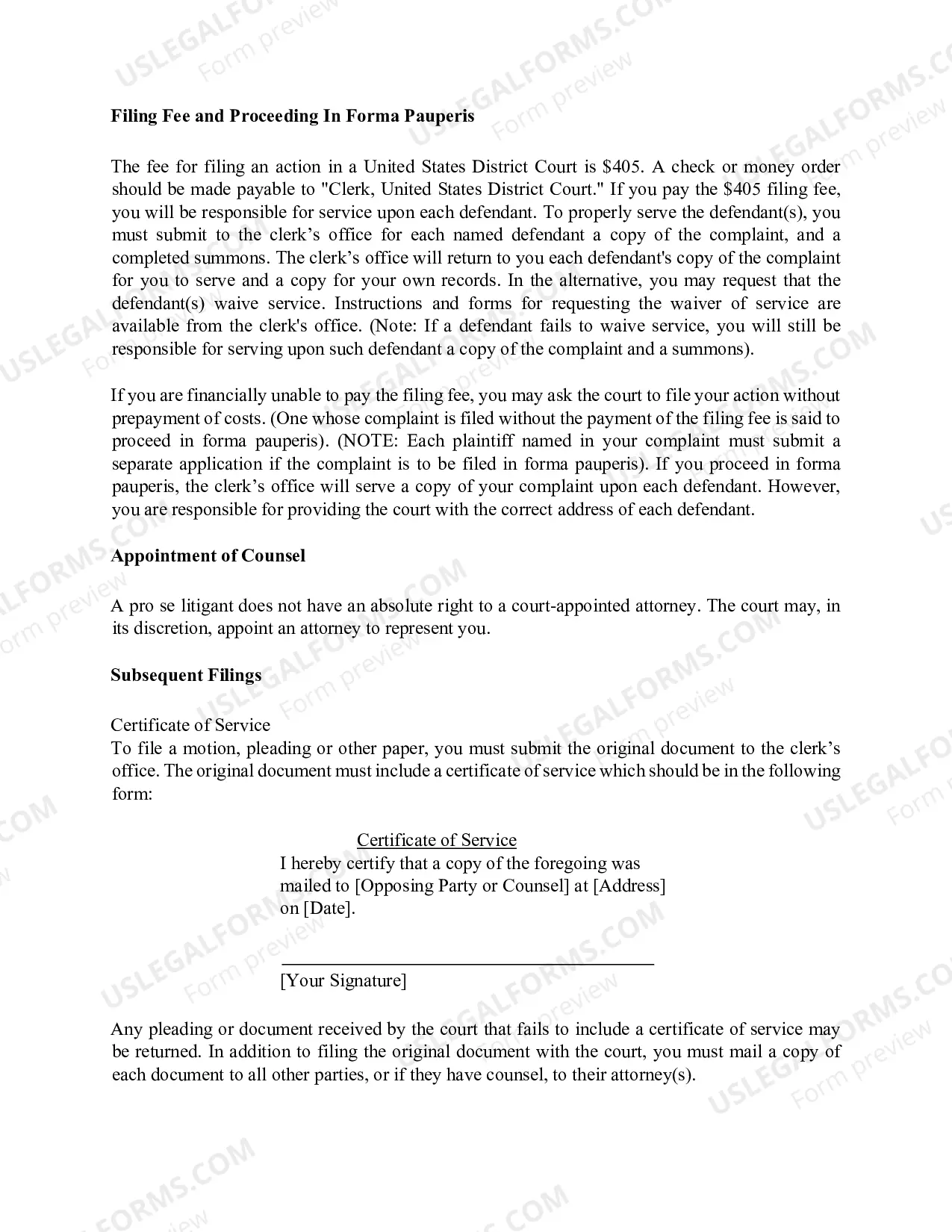 Preview Pro Se Instructions for Filing A Civil Complaint