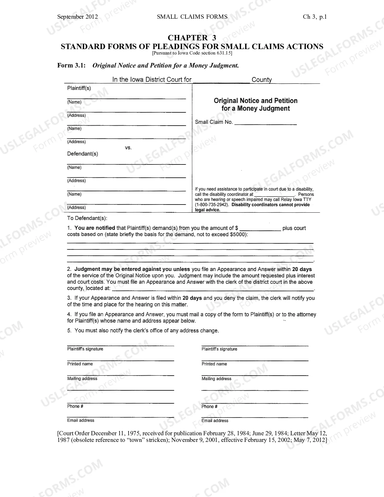 Preview Chapter 3 - Standard Forms of Pleadings for Small Claims Actions