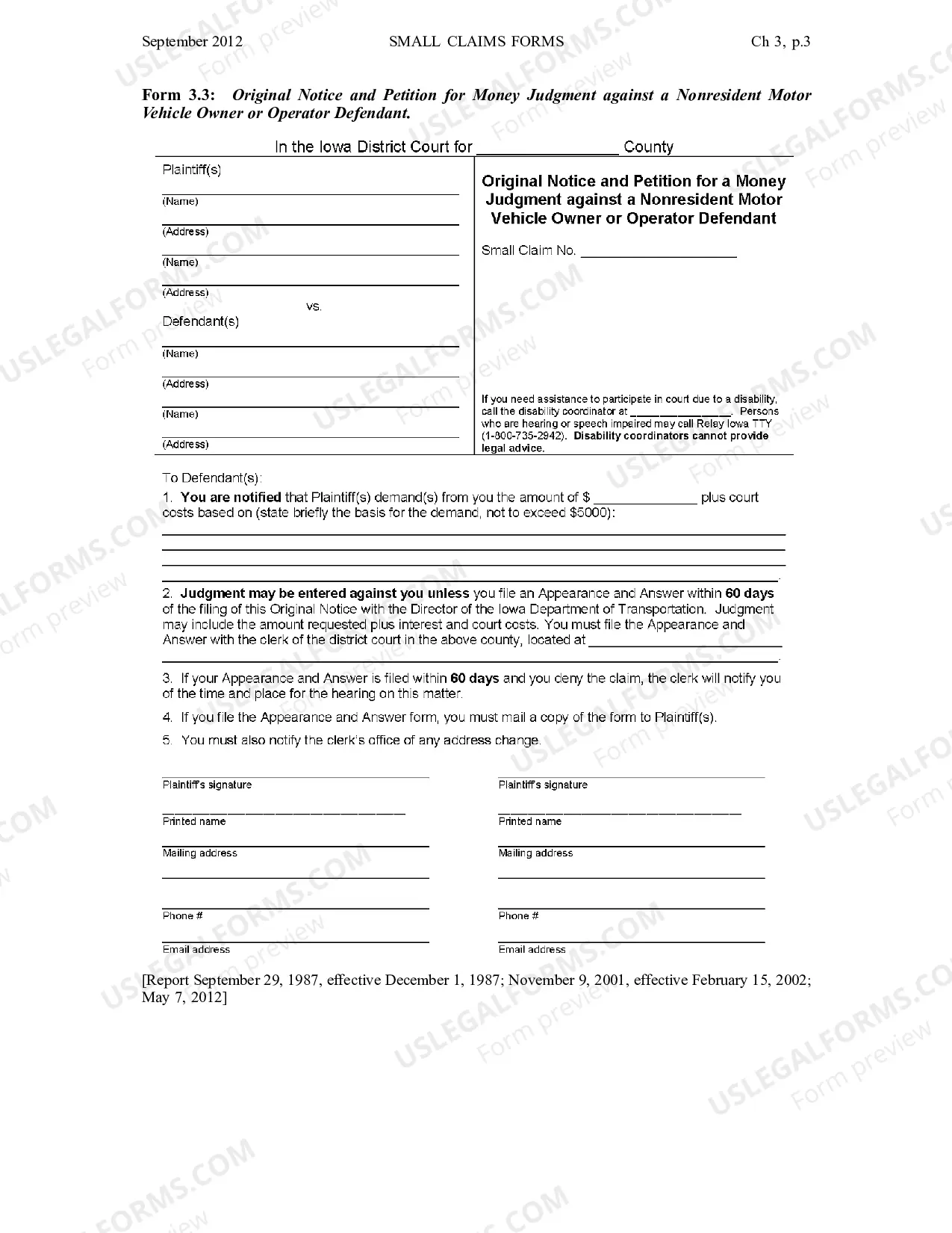 Preview Chapter 3 - Standard Forms of Pleadings for Small Claims Actions