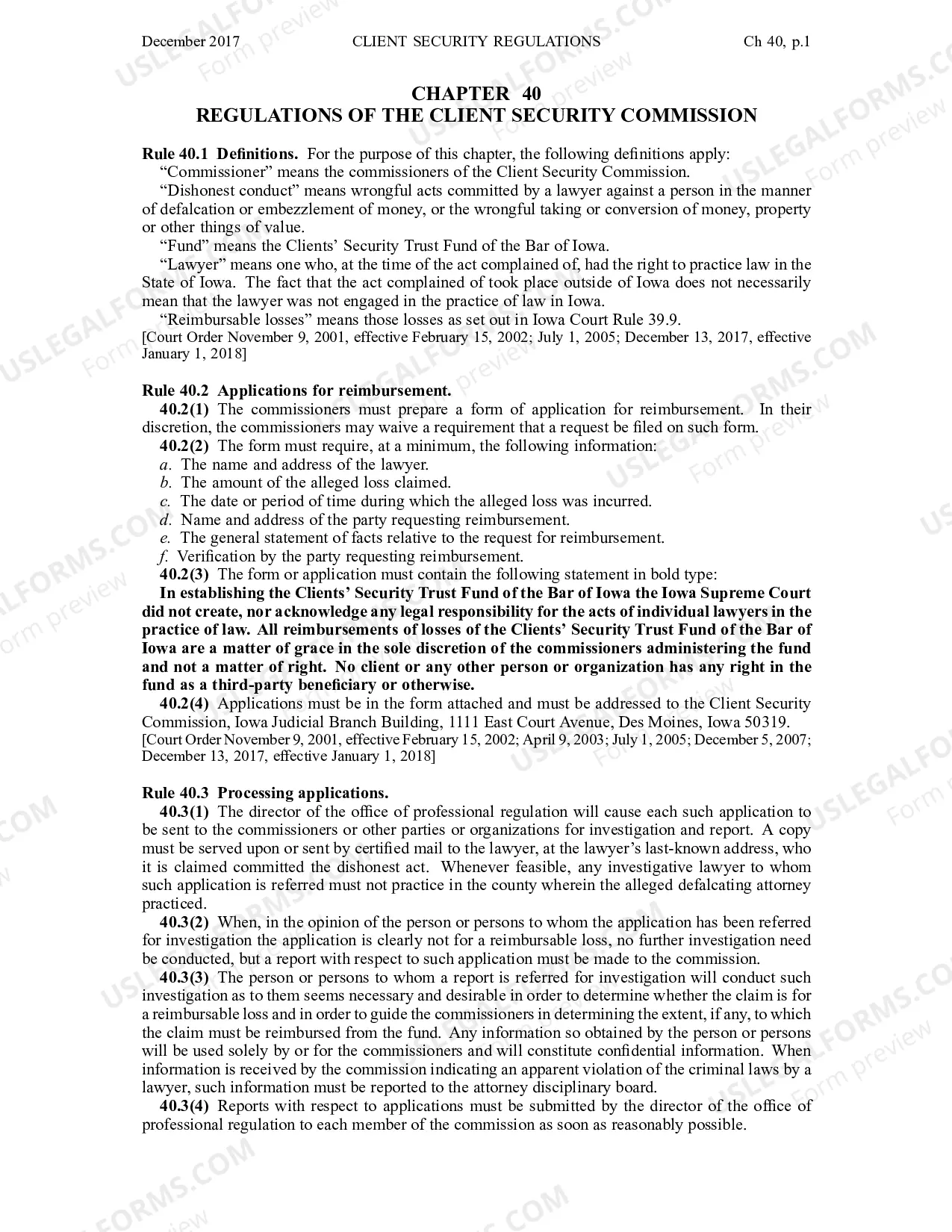 Preview Chapter 40 - Regulations of the Client Security Commission
