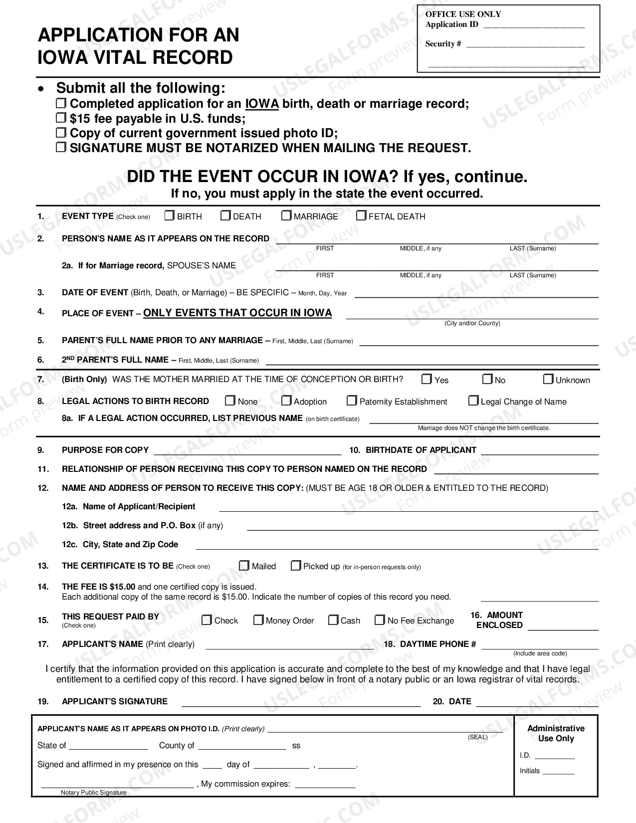 Preview Birth/Death/Marriage Form to Request Copy