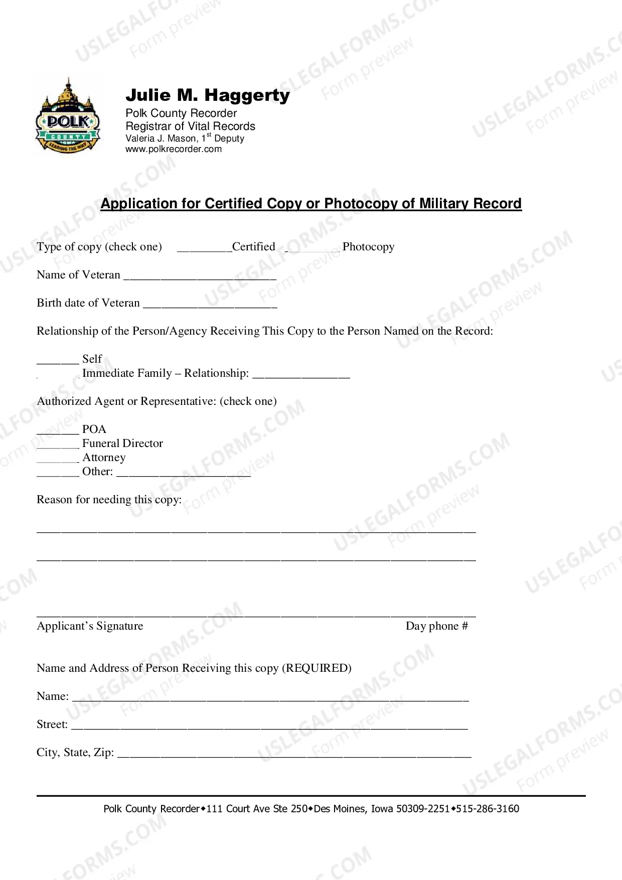 Preview Military Record Application Form