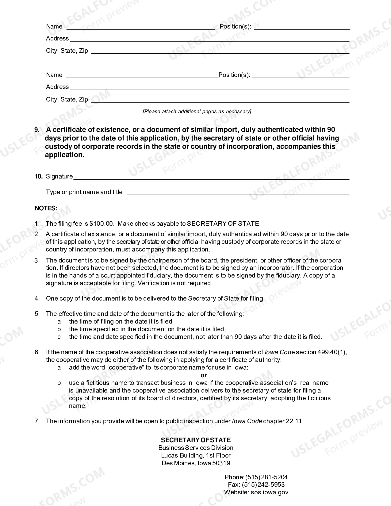 Preview Application For Certificate Of Authority (Cooperative)