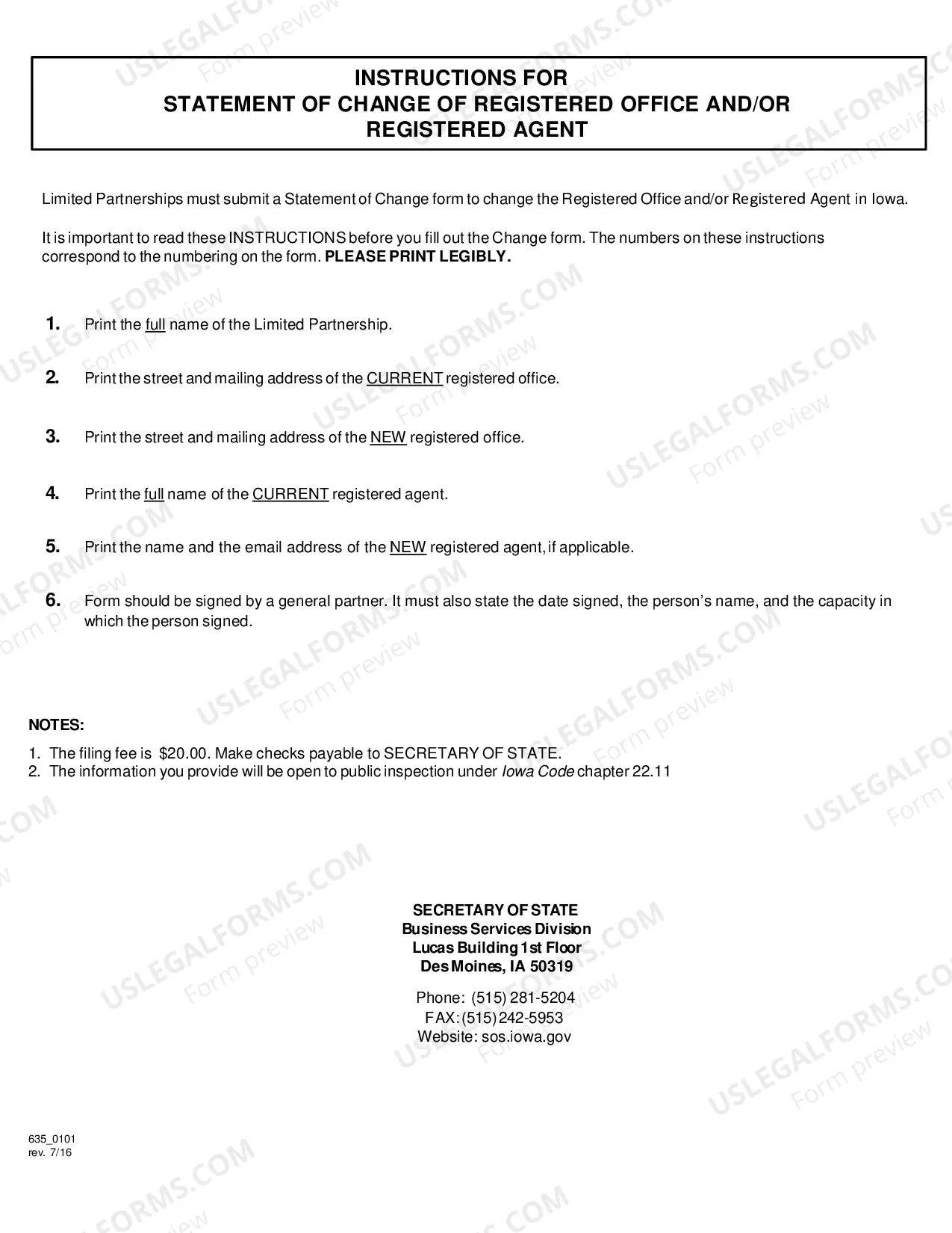 Preview Statement of Change - Designated/Principal Office or