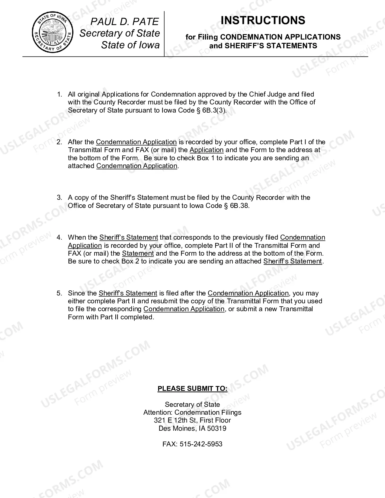 Preview Condemnation Application and Sheriff's Statement