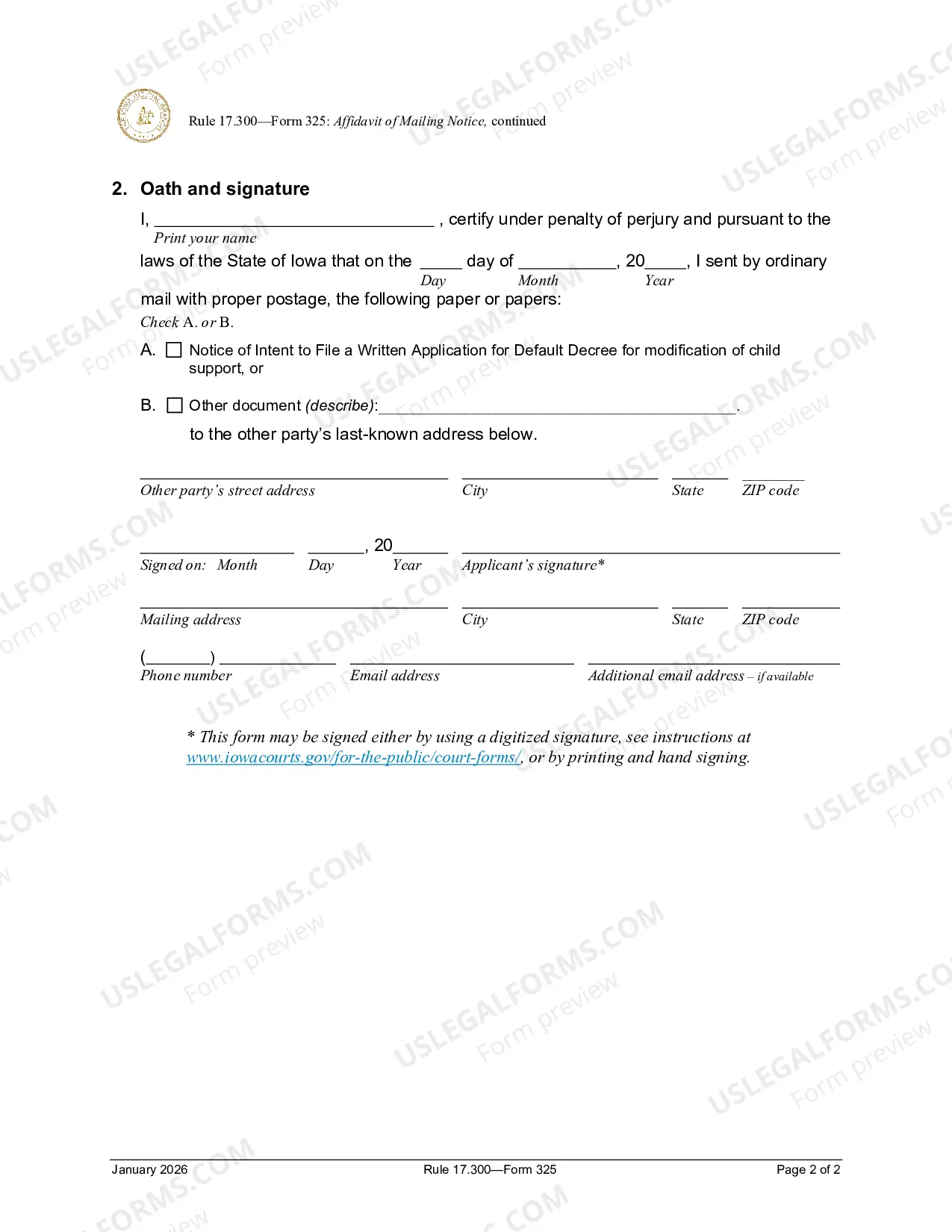 Preview Affidavit of Maling Notice