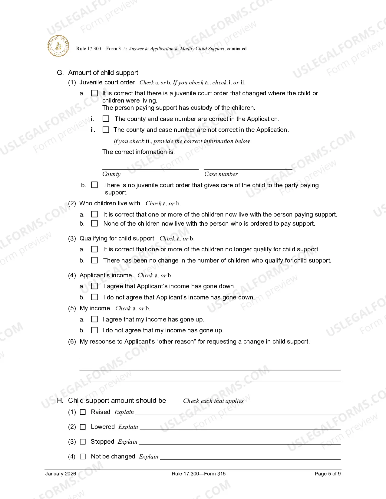 Preview Answer To Application To Modify Child Support