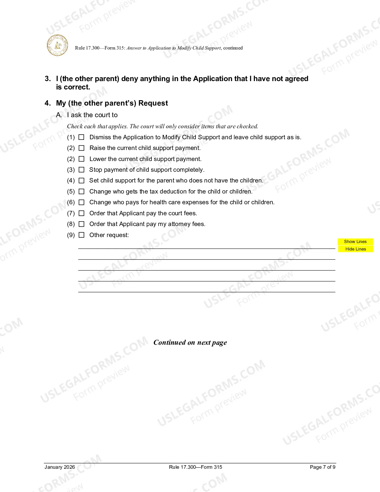 Preview Answer To Application To Modify Child Support