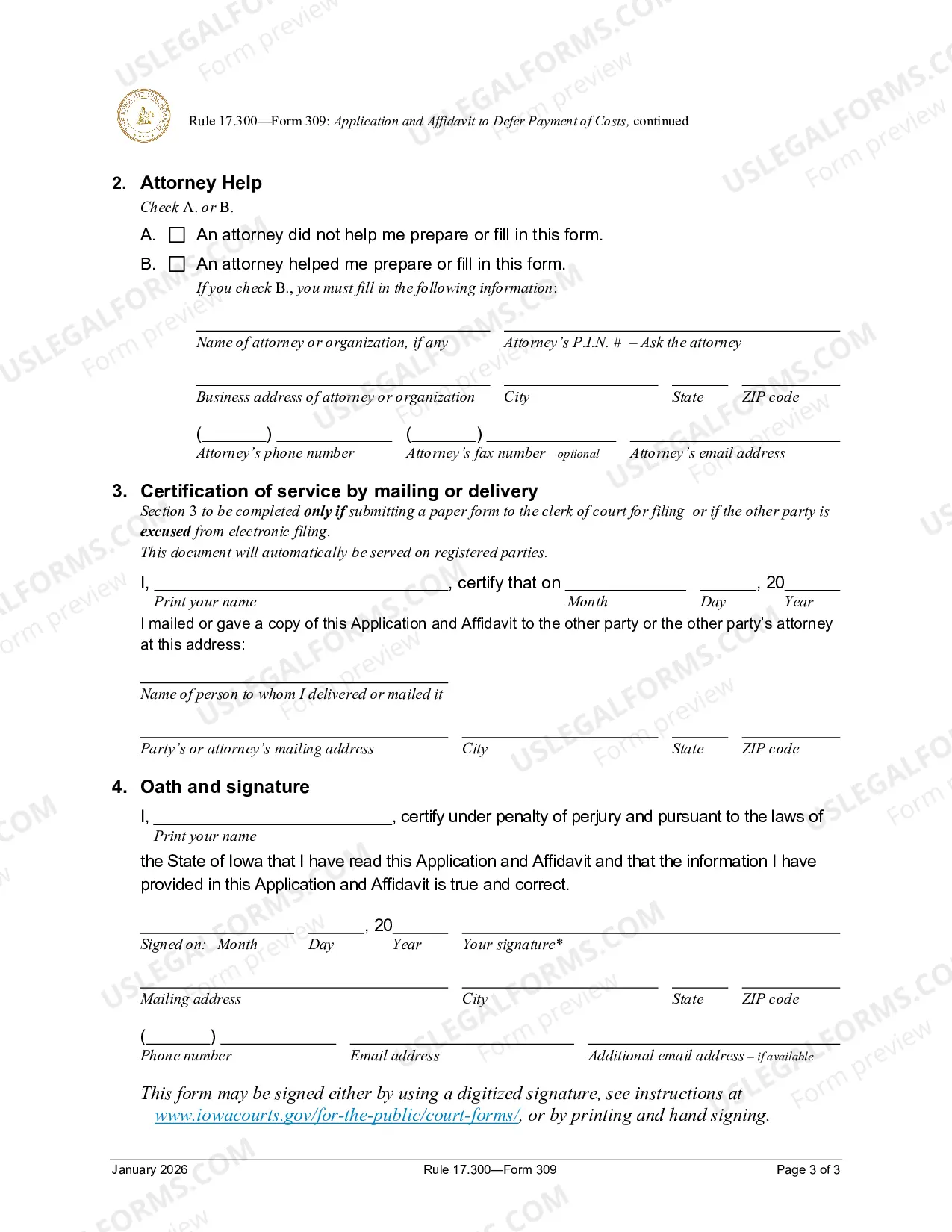 Preview Application And Affidavit To Defer Payment of Costs