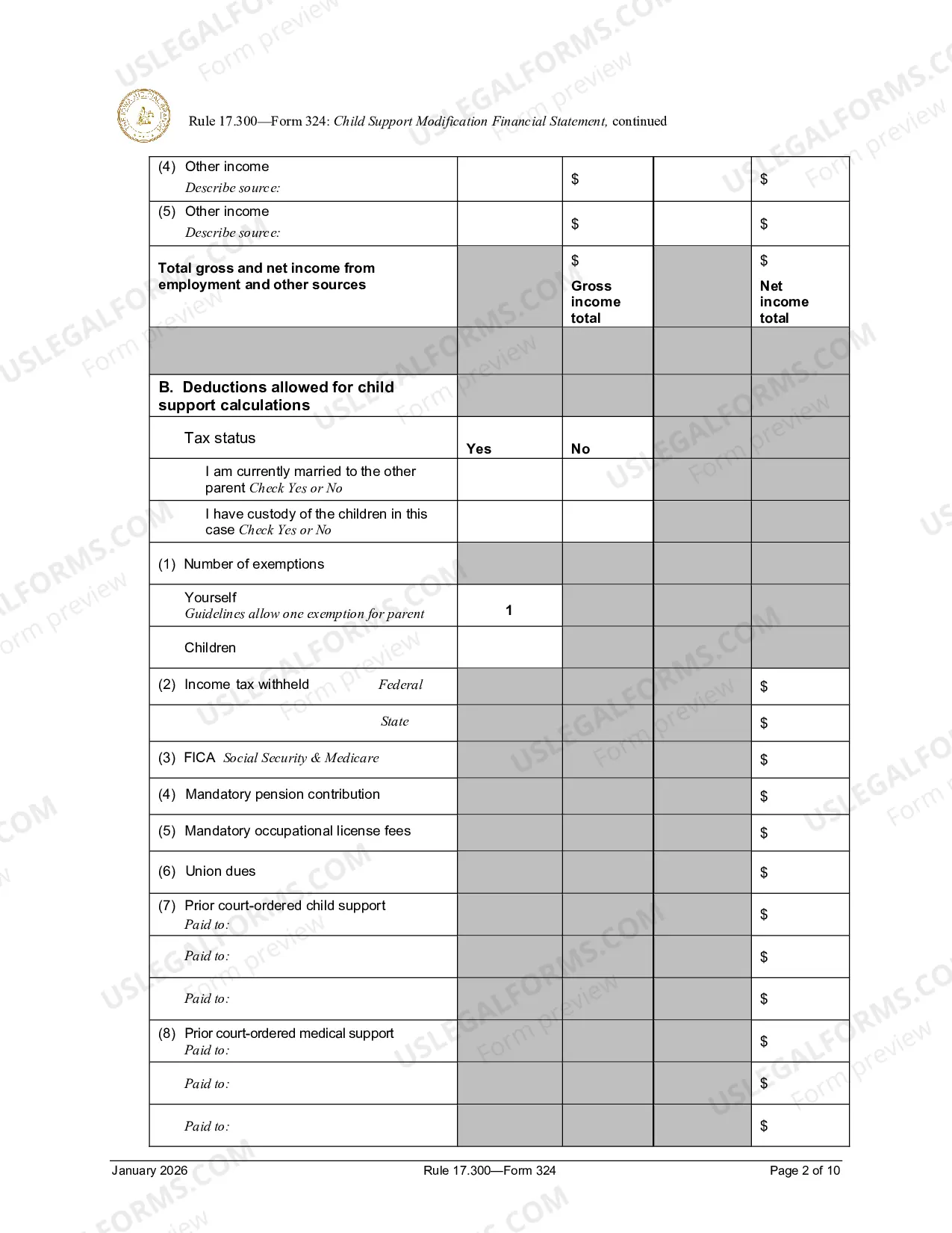 Preview Child SUpport Modification Financial Statement