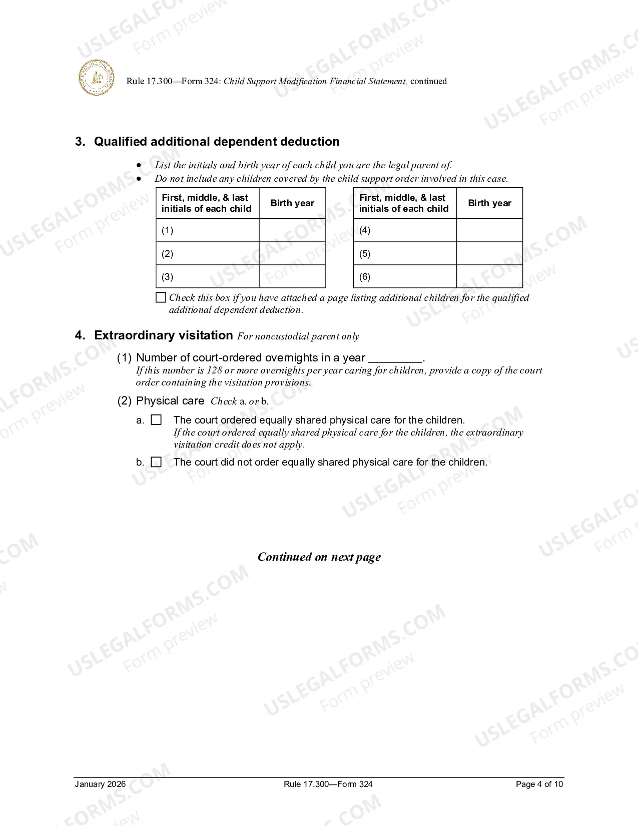Preview Child SUpport Modification Financial Statement