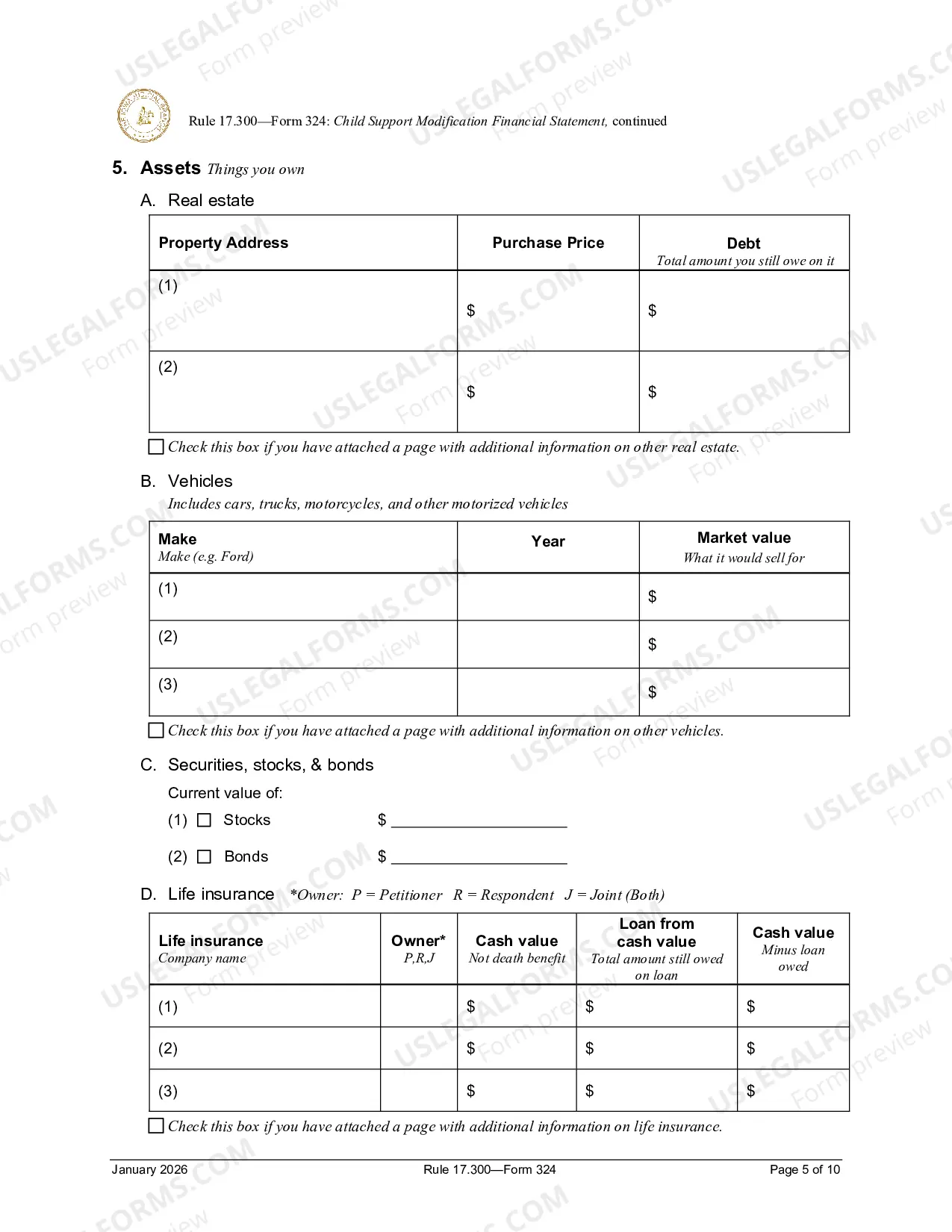 Preview Child SUpport Modification Financial Statement