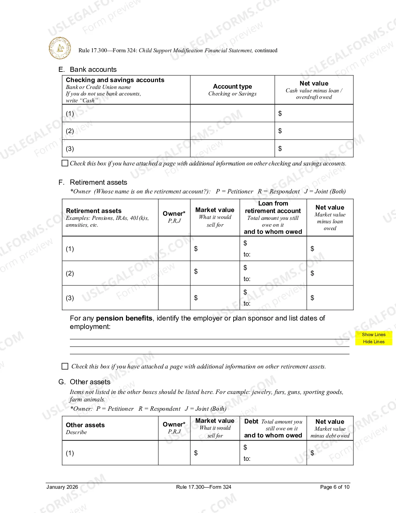 Preview Child SUpport Modification Financial Statement